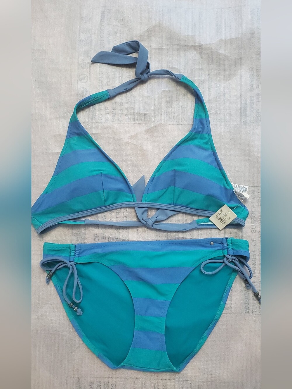 American Eagle Outfitters Blue & Teal Striped Bikini Set New L